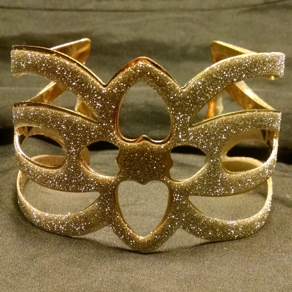 Very Sparkle Glitter Filigree Wide Cuff Bracelet